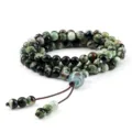 Bracelet mala perles agate verte 108 pierres precieuses yoga meditation bijou cadeau - Agate de Feu Verte