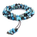Bracelet Mala 108 Perles en Agate Bleue Pierre Naturelle Multi-Tours Prière Bijou Femme - Aspect Agate de Feu Bleue