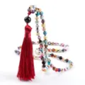 hermosa pulsera de cuentas multicolores con borla roja piedra natural joyería meditación yoga - Ágata de Fuego Colorida