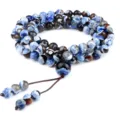 Bracelet de prière bouddhiste multicouche en agate bleue 108 perles bijoux cadeau - Aspect Agate de Feu Lapis