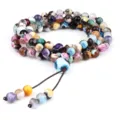 Bracelet Multitours en Cristal d'Agate Coloré 108 Perles Accessoire de Bijoux Gemme - Aspect Agate de Feu Colorée