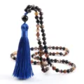 Collar de cuentas de ágata natural con borla azul vibrante diseño de joyería elegante accesorio - Ágata de Rayas Negras