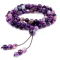 Magnifique bracelet mala en perles de pierres precieuses d'agate violette naturelle. - Agate Rubanée Violette