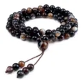 Bracelet Mala 108 Perles en Agate Naturelle Noir Pierre Précieuse pour Yoga - Agate à Rayures Noires