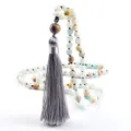 Collar de cuentas de piedra natural borla meditacion mala multicolor variante estilo - Amazonita