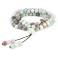 Superbe bracelet mala naturel en cristal 108 perles multicouche gemme yoga meditation. - Amazonite