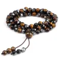 Bracelet de perles multicouche en pierre œil de tigre naturelle et hématite pour yoga - Irrégulière