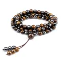 Magnifique bracelet multicouche 108 perles en oeil de tigre et hématite bijoux chic - Hématite