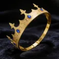 Gold Crown King Tiara Men Medieval Royal Headpiece Blue Stones Wedding Party Prom 88 - Gold Blue