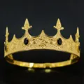 Vintage gold crown for men, medieval king tiara with black gems for party, prom, wedding. - Gold Black
