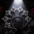 Gothic Lolita silver sun halo crown headband with dark rhinestones for women dark style. - All Black
