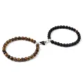 Couple magnetic attraction bead bracelet set featuring tiger eye and black stone beads. - Matte Tiger Eye (2 Pcs)