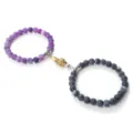 Couple magnetic hand-in-hand beaded bracelets, purple and black stone variants for daily wear. - Purple and Black Weathered Stone