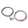 Couple magnetic matching distance gemstone bead bracelet set with heart pendant for lovers - Black Weathered Stone