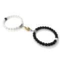 Couple Magnetic Handshake Bracelet Black White Bead Unisex Fashion Jewelry Variant - Glossy White Porcelain
