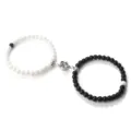 Magnetic Couple Beaded Bracelet Set with Flower Clasp Black and White Variant Jewelry - Glossy White Porcelain