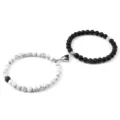 Couple magnetic bracelet set, black lava stone and white howlite bead variant for matching. - Howlite Lava (2 Pcs)