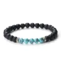 Απλό ελαστικό βραχιόλι με χάντρες 6mm από μαύρη πέτρα λάβας και τιρκουάζ για όλους. - Χαουλίτης με Μαύρες Γραμμές / Ηφαίστειο