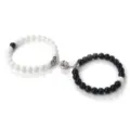 Couple magnetic stone bead bracelets, matching black and white charm jewelry set. - Glossy White Porcelain