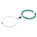Ensemble de bracelets de couple magnétiques en perles avec fermoir cœur pour amants - Porcelaine Turquoise Xinjiang (2 Pcs)