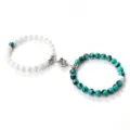 Couple magnetic matching beaded bracelets set with stone beads and cute flower clasp design. - White Porcelain Turquoise