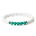 Bracelet de perles élastique simple de 6mm avec pierres blanches et turquoise, bijou unisexe élégant. - Porcelaine Blanche
