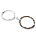Set de pulseras de pareja magnéticas de piedra con cuentas blancas y marrones bonitas. - Turquesa Veteada Ojo de Tigre