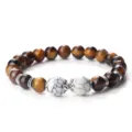 Bracelet de perles en œil de tigre et turquoise blanche pour homme et femme, bijoux élastique. - Œil de tigre