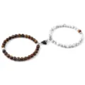 Bracelets de perles en pierre naturelle pour couple avec fermoir aimanté en cœur élégant - Œil de Tigre Howlite (2 Pcs)