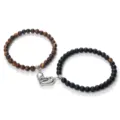 Couple magnetic stone bead bracelets set with heart pendant for men and women matching jewelry - Matte Tiger Eye