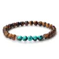 Bracelet de perles œil de tigre et turquoise, bijoux en pierres précieuses élastiques unisexes - Œil de tigre