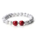 Bracelet de perles en pierre blanche et rouge variante, extensible pour accessoires quotidiens. - Turquoise à Ligne Noire