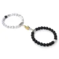 Couple Magnetic Attraction Handshake Bracelets Black White Stone Beaded Jewelry Set - Matte Black Vein Turquoise