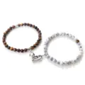 Matching magnetic stone beaded bracelets set with heart pendant for couples and friends stylish. - Veined Turquoise Tiger Eye