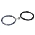 Ensemble de bracelets extensibles assortis en perles cœur aimanté pour couple, agate noire et grise. - Noir Mat Vieilli (2 Pcs)