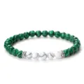 Bracelet elastique en perles de malachite verte et turquoise blanche pour hommes et femmes. - Paon