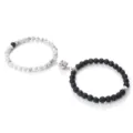 Set de pulseras magnéticas para parejas, cuentas de piedra blanca y negra joyería de moda. - Roca de Lava con Turquesa de Líneas Negras