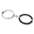 Ensemble de bracelets de perles magnétiques de couple, bijoux assortis noir et blanc. - Turquoise à Veines Noires Mate