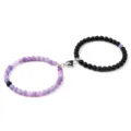 Ensemble de bracelets extensibles en perles assorties magnétiques pour couples, beau cadeau. - Violet Mat Vieilli (2 Pcs)