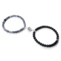 Conjunto de pulsera de cuentas magnéticas de flor para pareja, joyería de piedra. - Piedra Meteorizada Negra