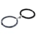 Bracelets de perles pour couple avec fermoir aimanté en cœur, pierre de lave et agate - Lave Vieillie (2 Pcs)