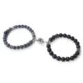 Bracelets de couple magnétiques en perles de pierre avec fermoir fleur, lava et agate craquelée. - Lave Pierre Noire Intempéries