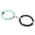 Ensemble de bracelets de perles en pierre de couple magnétique, vert et noir assortis - Pierre Verte Intempéries Mate
