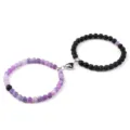 Ensemble de bracelets de perles d'attraction magnétique pour couple avec agate violette et lave. - Lave Vieillie Violette (2 Pcs)
