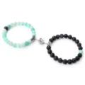 Ensemble de bracelets de perles à attraction magnétique, bracelets assortis en pierre. - Lave Pierre Verte Intempéries