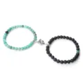 Conjunto de pulseras de cuentas de atracción magnética, ágata verde y piedra volcánica. - Lava Piedra Verde Envejecida