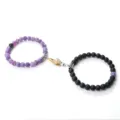Magnetic couple bracelets with natural gemstone beads and a unique clasp hand design. - Frosted Purple Weathered