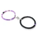 Juego de pulseras de cuentas con atracción magnética para parejas, ágata morada y piedra. - Violeta mate desgastado
