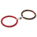 Ensemble de bracelets de couple assortis en perles de pierre avec cœur magnétique rouge - Pin Rouge Œil de Tigre (2 Pcs)