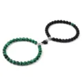 Set de bracelets de couple magnétiques avec perles vertes et noires, cœur élégant. - Malachite Mate (2 Pcs)